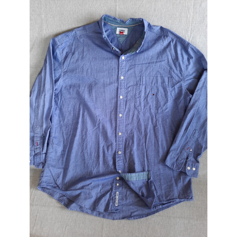 Tommy Hilfiger Jeans 1985 Men's 2XL Chambray Button Shirt LS Pocket Blue Heather